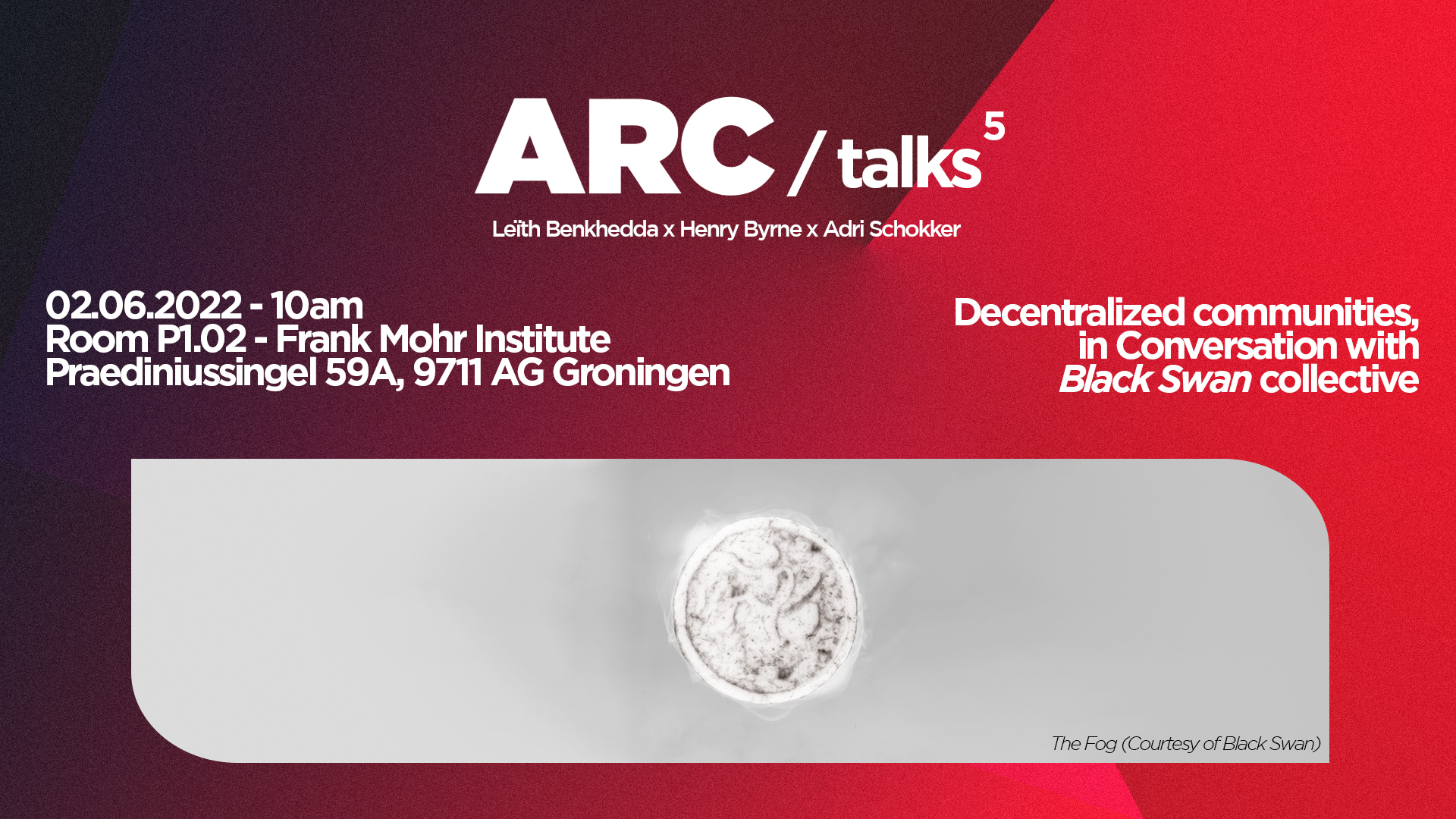 The 5 th ARC talk will take place on the 02.06.2022. We are happy to have Black Swan Projects Berlin-based collective pursuing horizontal and decentralized approaches to the traditional art world templates for art-making and discussing their approach to Decentralized communities. It will be an interesting look at how as an Artist/ Art community one can have more autonomy away from a centralized funding/art-making.  Leith Benkhedda will present on behalf of the collective.